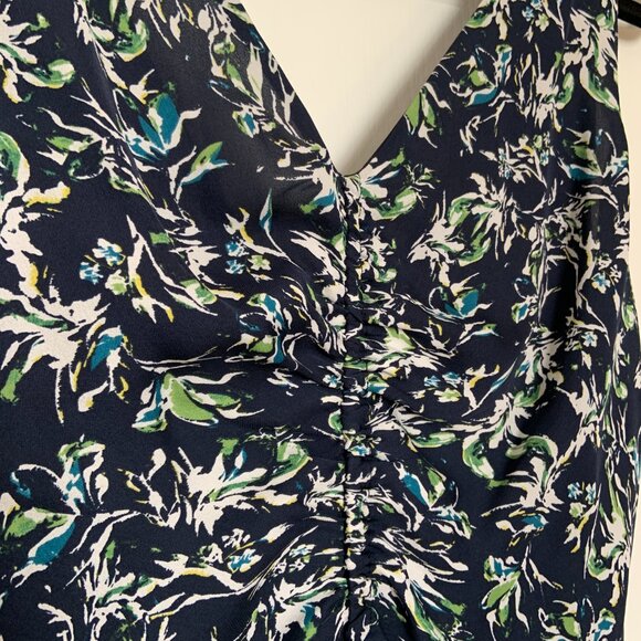 Women's Classiques Entier Silk Floral Ruched Front V Neck Dress Size 12 - Picture 2 of 12